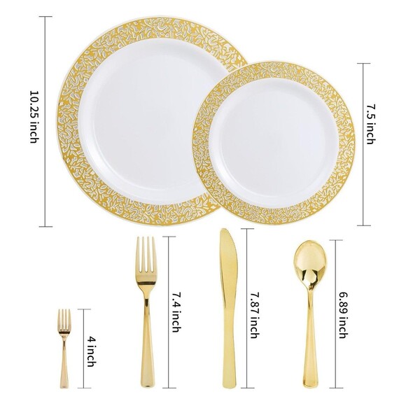 WDF 150PCS Gold Thanksgiving Plastic Plates Set Fall Plastic Plates 25 Guests - Picture 2 of 4